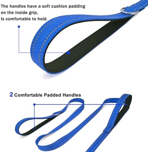 6 FT Blue Nylon Reflective Dog Leash for Medium Dogs with 2 Padded Handle - Image 4