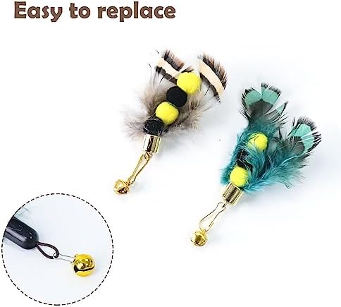 Cat Insect Feather Toys Replacement Cat Toy Wand Refills, 6 Pieces Natural Insect Cat Toy Feathers Refill, Interactive Cat Teaser Wand Attachments, with Bell - Image 3