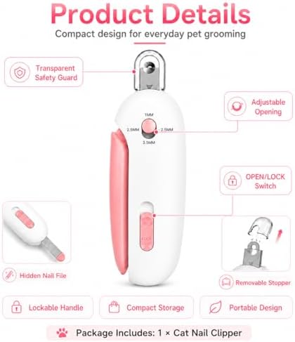 Wanheart Cat Nail Clipper, 4-Size Safety Guard, Nail Catcher & File, Pink - Image 6