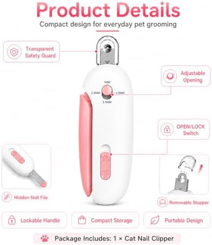 Wanheart Cat Nail Clipper, 4-Size Safety Guard, Nail Catcher & File, Pink - Image 6