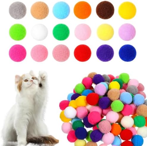 100 Pcs Cat Pom Pom Balls, 1 Inch Colorful Cat Toy Balls by Unknown