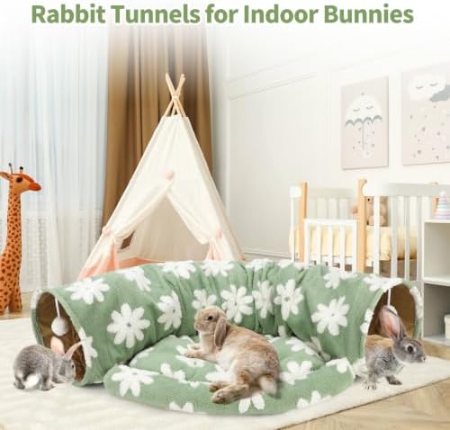 BWOGUE Bunny Tunnel Bed, 2-in-1 Collapsible Rabbit Tunnel Hideout with Mat - Image 6