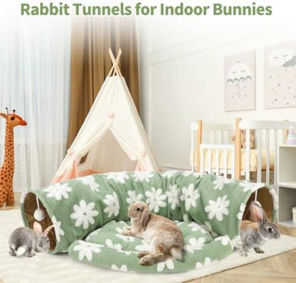 BWOGUE Bunny Tunnel Bed, 2-in-1 Collapsible Rabbit Tunnel Hideout with Mat - Image 6