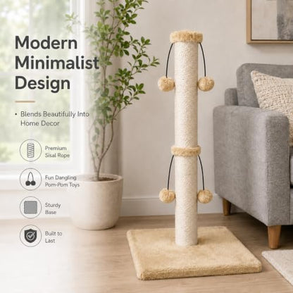 Dimaka Cat Scratching Post, Cat Scratcher for Large Cats with Teasing Toy Ball (Light Brown, 34 inches for Large Cats) - Image 7