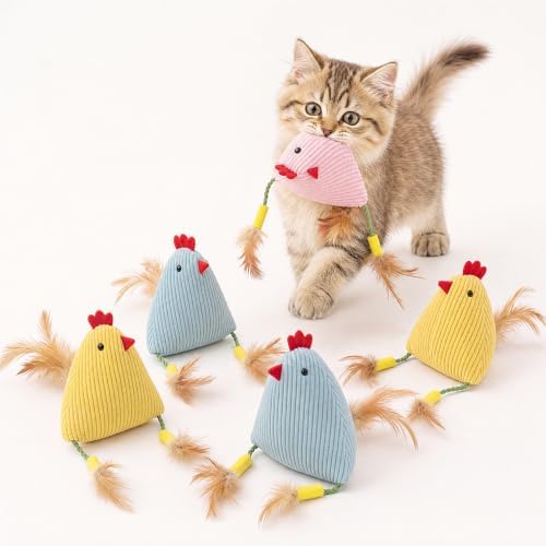 Corduroy Chick Cat Toys Catnip Feather Toys for Indoor Kittens by PATTEPOINT