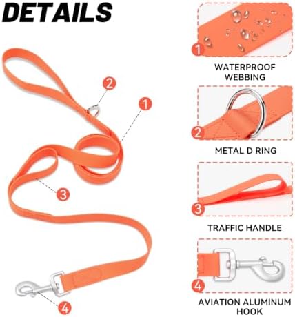 Waterproof Dog Leash with Double Handle, 6 FT Durable Odor-Proof Dog Leashes with Strong Aviation Aluminum Hooks Fits Small Medium or Large Dogs - Image 3