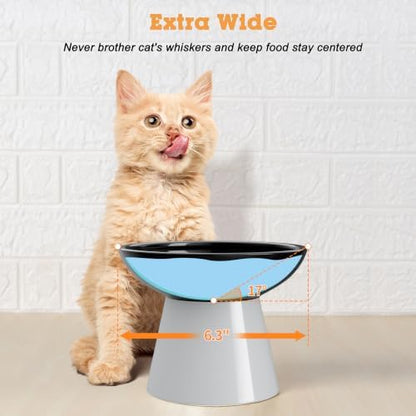 LoeJan Ceramic Cat Bowls, Elevated Cat Food and Water Bowls Set, Extra Wide and Raised Ceramic Bowls, Anti-Vomit Whisker-Free Pressure Cat Feeder for Kittens to Adult Cats - Image 5