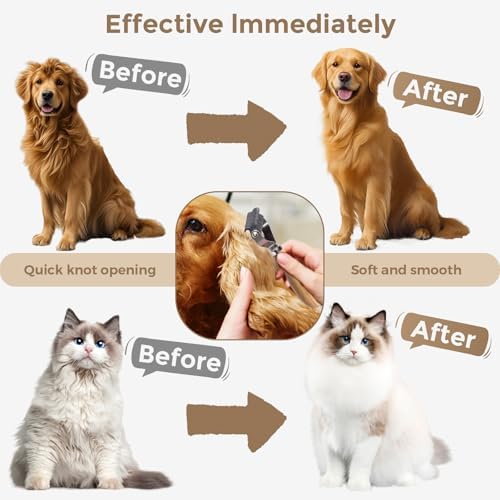 3-in-1 Professional Pet Shedding Dematting Comb - Deshedding Undercoat Rake for Dogs with Stainless Steel Blades Metal Pet Brush with Wood Handle Matted Hair Detangling Thinning and Shedding - Image 2