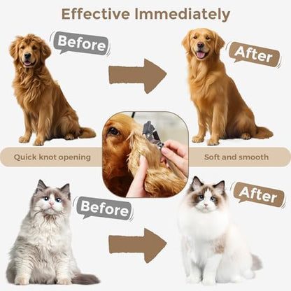 3-in-1 Professional Pet Shedding Dematting Comb - Deshedding Undercoat Rake for Dogs with Stainless Steel Blades Metal Pet Brush with Wood Handle Matted Hair Detangling Thinning and Shedding - Image 2
