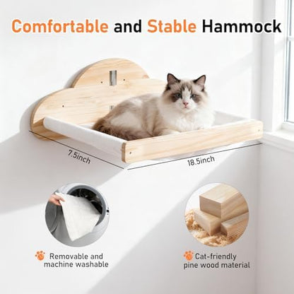 XiaZ Cat Wall Hammock Mounted Bed with 4 Climbing Steps, Modern Cats Shelves and Perches up to 30lbs, Wooden Kitten Wall Furniture for Indoor Sleeping, Playing, Climbing and Lounging (Hammock) - Image 2