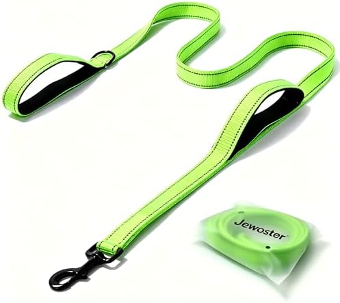 Heavy Duty Dog Leash - 2 Handles by Padded Traffic Handle for Extra Control, 6foot Long - Perfect for Medium to Large Dogs (6 ft, Bright Green) by JEWOSTER