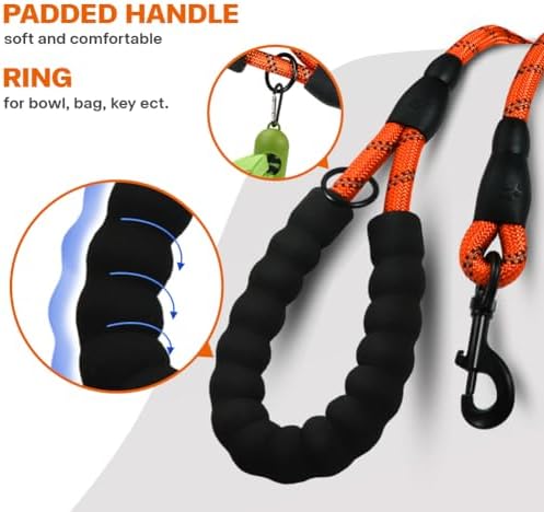 Taglory Rope Dog Leash for Small Medium Dogs, 6 FT Padded Handle, Orange - Image 4