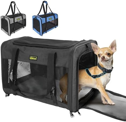 Cat Carrier 20"x13"x13", Foldable Soft-Sided Travel Pet Bag by KISFLY