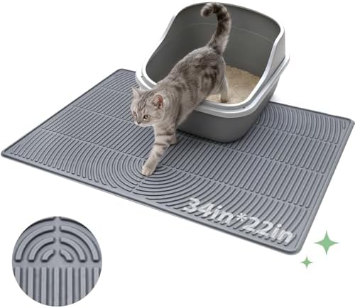 Pawtasy Cat Litter Mat,34" x 22" Large Silicone Pad for Floor Waterproof Litter Trapping Mat for Scatter Control Soft on Kitty Paws Non-Slip Easy to Clean by Pawtasy
