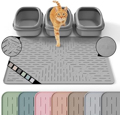 OHMO XL Cat Litter Mat, 37.5x25.2 Silicone Trapping Mat Grey by OHMO