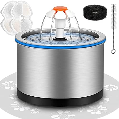 Cat Water Fountain Stainless Steel, 84oz/2.5L Pet Water Fountain with LED Night Light, Automatic Drinking Fountain for Cats, Dogs and Other Pets by Sukhumvit