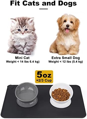 LoeJan Elevated Cat Food Bowl, 5 Oz Ceramic Raised and Tilted Water Bowl, Anti Vomiting and Protect Pets' Spines Dishes for Small Dog, Fat Faced Cat, Kitten (White & Grey) - Image 2