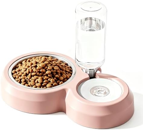 Double Dog Bowls, Cat Food & Water Bowl Set with Water Dispenser by YSHOME%26PET