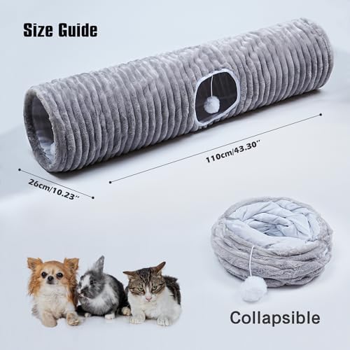 FORMYCATIE Luxurious Cat Tunnel,43" Straight Cat Tunnel Bed with Balls,Cat Toys for Indoor Cats,Collapsible Peekaboo Cat Cave for Kitten Toys (Gray Stripe) - Image 3