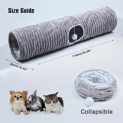FORMYCATIE Luxurious Cat Tunnel,43" Straight Cat Tunnel Bed with Balls,Cat Toys for Indoor Cats,Collapsible Peekaboo Cat Cave for Kitten Toys (Gray Stripe) - Image 3