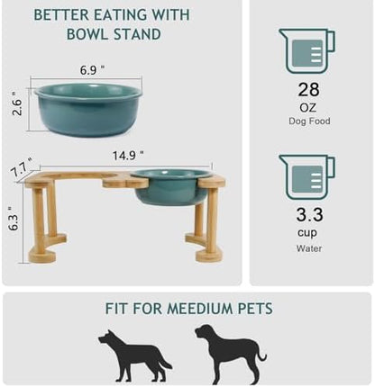 Ceramic Elevated Dog Bowls, Raised Pet Food and Water Bowl Set, Dark Green - Image 5