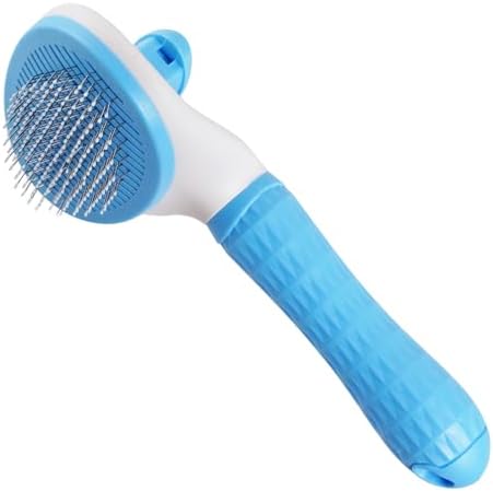 1Pc Cat Hair Brush Self Cleaning Slicker Brush with Release Button Pet Grooming Tool Skin Friendly Deshedding Brush for Dogs and Cats Easy Clean Blue 7.48 x 3.94 in by Welcome