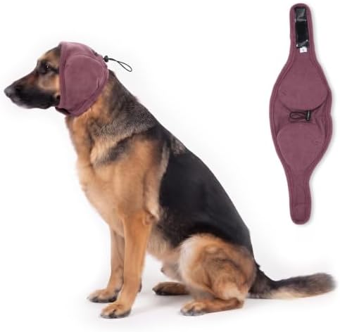 Quiet Ears for Dogs | Ear Muffs for Dog | Adjustable Ear Covers for Noise | No Shake Dog Head Wrap Dog Calming Hood for Thunder Fireworks Fabric and Thickened Soundproof Cotton(Marroon/22,L) by Unknown