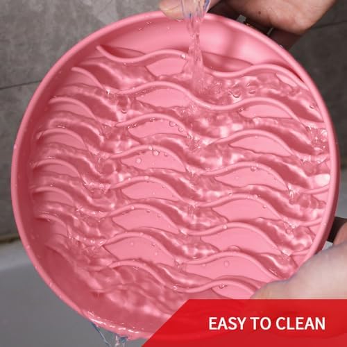 Slow Feeder Dog Bowls, Silicone Food Bowl Anti-Gulping, Pets Puppy Slow Feeder with Suction Cups, Dishwasher Microwave Safe for All Small Medium Dogs, Wave Design Pink - Image 5