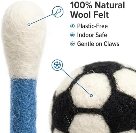 Glaciart One Cat Qtip Toy Set, 5 Pcs Wool Felt Cat Sport Balls (1.5 Inch) & 6 Pcs Cotton Swab Cat Toys, Natural Wool Cat Toys for Indoor Cats - Image 5