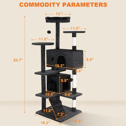 FDW | 54" Cat Tree Tower | Grey | Multi-Level Indoor Activity Center - Image 7