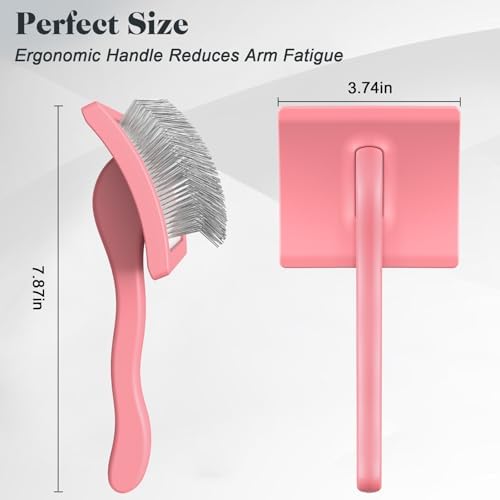 2PCS Slicker Brush for Dogs & Pet Comb,Professional Dog Grooming Brush (Goldendoodles,Poodles,Labradoodles) with Extra Long Pins to Effectively Remove Tangles, Knots and Mats (Light Pink, Large) - Image 6
