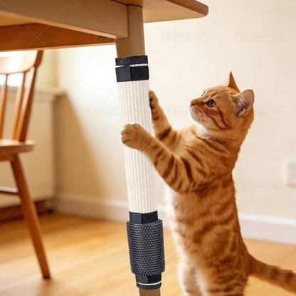 Cat Scratching Post Mat and Self Groomer 2 in 1 that Wraps Around Table Leg, Self Adhesive Grooming Sisal Sturdy Scratch Post for Indoor Cats Adults (Black and White) by Cudmia