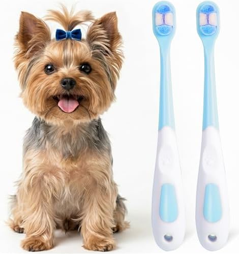 Small Dog Toothbrush, Puppy & Cat Tooth Brushing Kit, Ultra Soft Head Teeth Brush for Kitten & Tiny to Medium Pet, Doggy Toothbrushes Deep Dental Clean, 2 PCS, Pink by MoonyMars