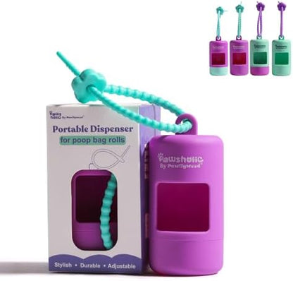 Dog Poop Bag Dispenser Fits All Dog Leash, Poop Bag Holder with Adjustable Silicone Strap, Doggy Walking Accessory, Without Rolls (Purple) by PAWSHOLIC