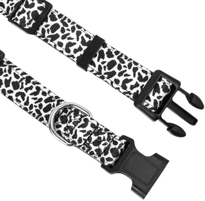 Reflective Dog Collar, Adjustable Neoprene Padded,Black White Cow,L - Image 3
