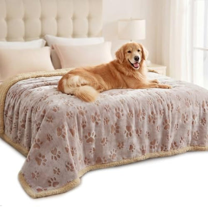 Luciphia Waterproof Pet Blankets Whith Paw Print for Couch Sofa Bed Cover, Liquid Pee Proof Soft Fluffy Dog Blanket Washable, Reversible Furniture Protection Puppy Cat, Khaki, X-Large（85" x 57"） by luciphia