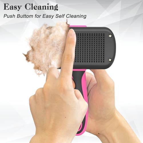 Dipoo Self-Cleaning Pet Grooming Brush - Skin-Friendly Deshedding Tool for Dogs & Cats in Pink, Removes Loose Hair and Tangles - Image 3