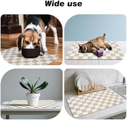 CooRug Checkered Dog Food Mat, Pet Feeding Mat 24" L x 16" W, Beige - Image 7