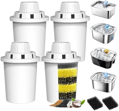 Dog Water Fountain Filters Replacement 4 Packs, 2 Months Set of Replacement Filter with 2 Sponges for PETNF Large Pet Dog Water Fountain Bowl Dispenser, Compatible with D2341/D2223/D2322/D2419 Models by PETNF