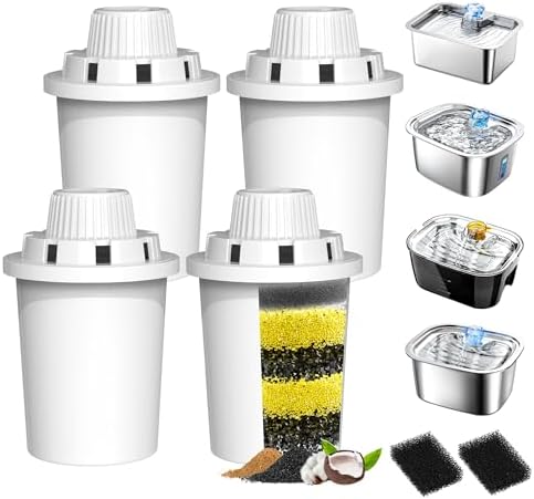 Dog Water Fountain Filters Replacement 4 Packs, 2 Months Set of Replacement Filter with 2 Sponges for PETNF Large Pet Dog Water Fountain Bowl Dispenser, Compatible with D2341/D2223/D2322/D2419 Models by PETNF
