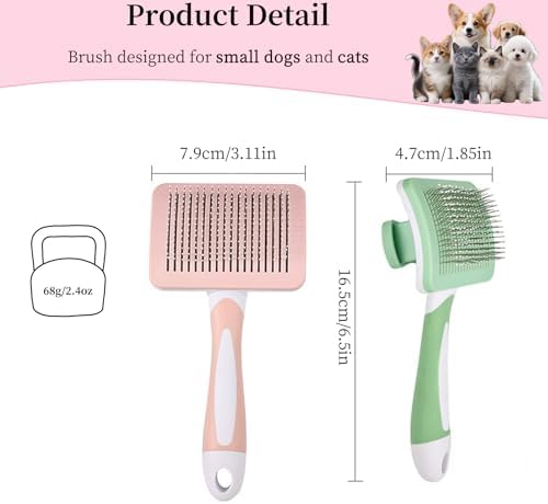 Self Cleaning Slicker Dog Brush for Small Long-Haired Breeds (Green) - Image 2