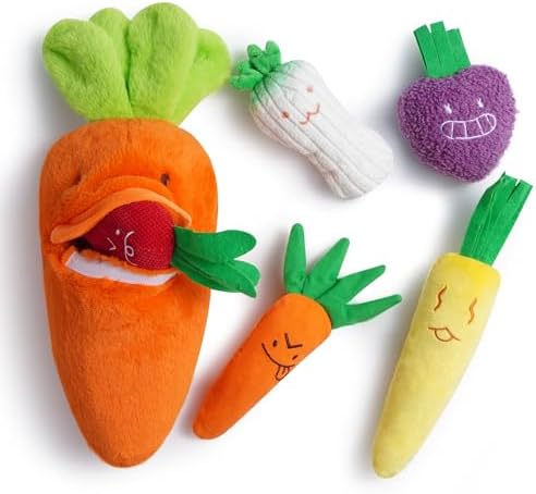 Nocciola Carrot Dog Toys – Easter Squeaky Toys-in-Toys: 5 Small Carrots Inside a Large Plush Carrot with Squeaker & Crinkle Sounds for Small, Medium, Large Breeds, Spring Pet Gifts by Nocciola