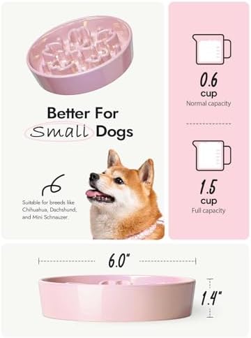 LE TAUCI Ceramic Slow Feeder Dog Bowls Small Breed, 0.6 Cups Dog Food Dish for Fast Eaters, Puzzle Bowl for Small Dogs and Cats,Sakura Pink - Image 4