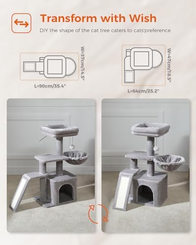 PETEPELA Cactus Cat Tree for Kittens & Small Cats, 32in Cat Tower, Grey - Image 2
