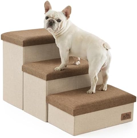 COZY KISS Dog Stairs with Storage, 16.7" H Wider Dog Steps, 3-Step by COZYKISS