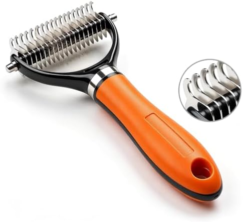 Double Sided Pet Grooming Rake, Extra Wide Deshedding Brush for Dogs Cats, Professional Long Hair Pet Shedding Comb Effectively Reduces Loose Hair (orange color) by Unknown