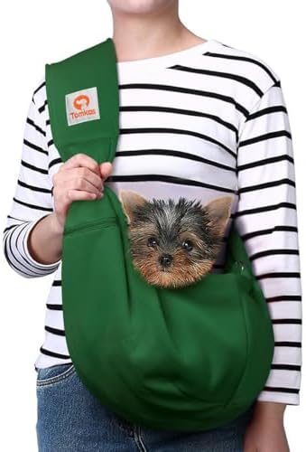 Tomkas Small Dog Cat Sling Carrier Puppy Purse Travel Wrap Soft Crossbody Pet Bag (Emerald Green, M - Zip Pocket & Adjust Strap) by TomkasFORTHELOVEOFPALS