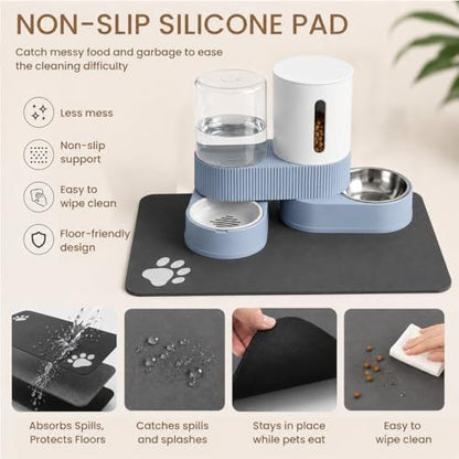 Gravity Cat Feeder 2 Pack Automatic Food Feeder Stainless Steel Water Dispenser Set 360 Degree Rotatable Pet Bowls with Silicone Mat for Cats Small Medium Dogs, Large Capacity(Blue) - Image 6