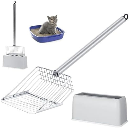 Tioncy Metal Cat Litter Scoop with Holder 17.5 Inch Long Handle Cat Scooper for Litter Box Deep Cat Fast Sifter Shovel Stainless Steel Cat Litter Sifter Scoop Pet Scooper for Kitten Cat Dog Poop by Tioncy