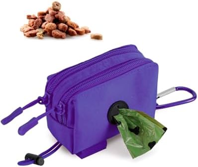 Dog Poop Bag Holder for Leashes, Purple Doggie Waste Bag Dispenser and Treat Holder, with Carabiner Hook and Poop Bag Clip, Used Waterproof Wear-Resistant Fabric and 2 Zippered Pouches for Walking by PawistaPal